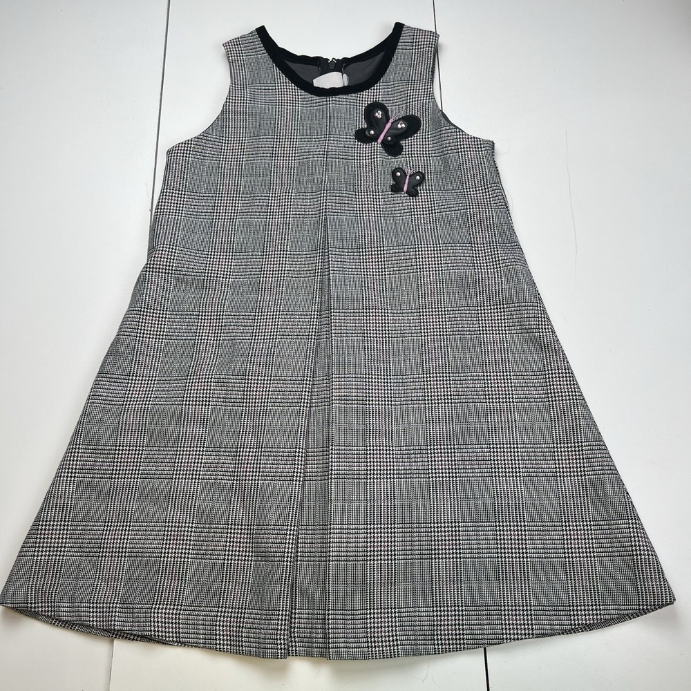 Good Lad Plaid Butterfly Pleat Front  Dress Velvet Trim Girls Size 5